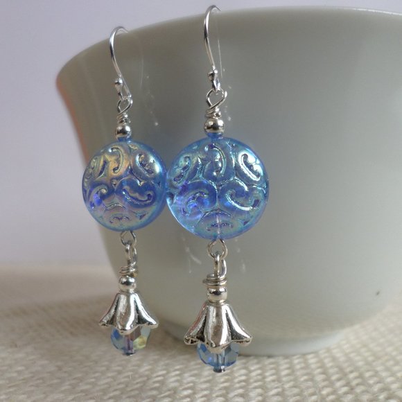 Light Sapphire Czech Glass Earrings - Picture 1 of 4